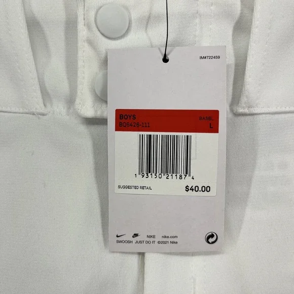 Nike Boys Vapor Select Full Length Piped Baseball Pants White Green L BQ6426-111 - Picture 12 of 16